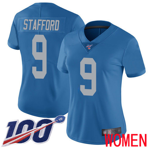 Detroit Lions Limited Blue Women Matthew Stafford Alternate Jersey NFL Football #9 100th Season Vapor Untouchable->women nfl jersey->Women Jersey